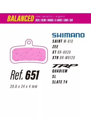 Pastillas LESS BRAKES Balanced 651 para Shimano Saint, Zee, XT, XTR